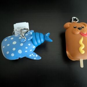 Blue Whale Shark and Brown Corn Dog BBW Sanitizer Holder Keychains